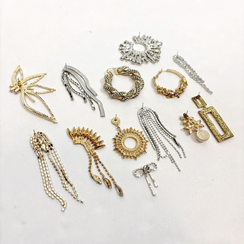 Set of 13 REVOLVE Single Earrings Crystal Themed - Picture 2 of 2
